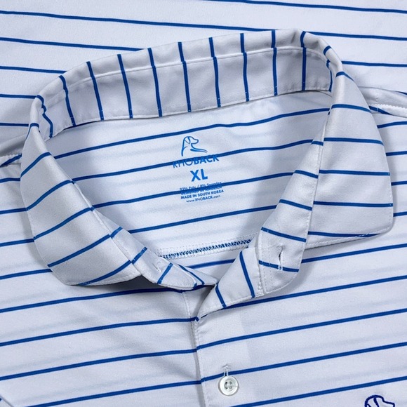 Rhoback Polo Shirt Men XL White Blue Striped Performance Wicking Golf Adult - Picture 3 of 10